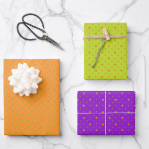 Cute Orange Purple Green Stars Custom Halloween Wrapping Paper Sheet