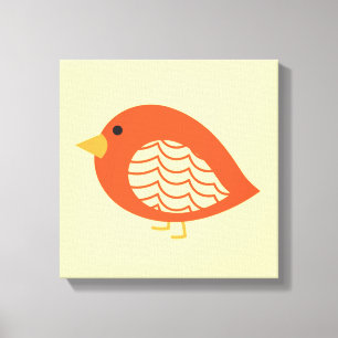 Cute orange quirky birds canvas print
