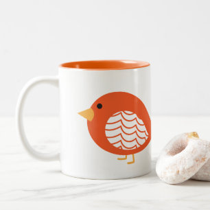 Cute orange quirky birds Two-Tone coffee mug