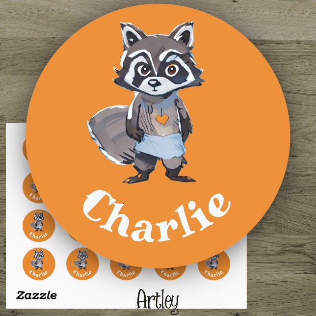 Cute Orange Racoon Doodle Art Name Label (Creator Uploaded)