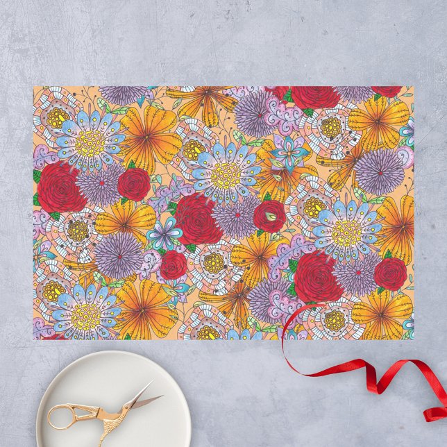 Cute Orange Red Purple Garden Doodle Flowers Tissue Paper (Creator Uploaded)