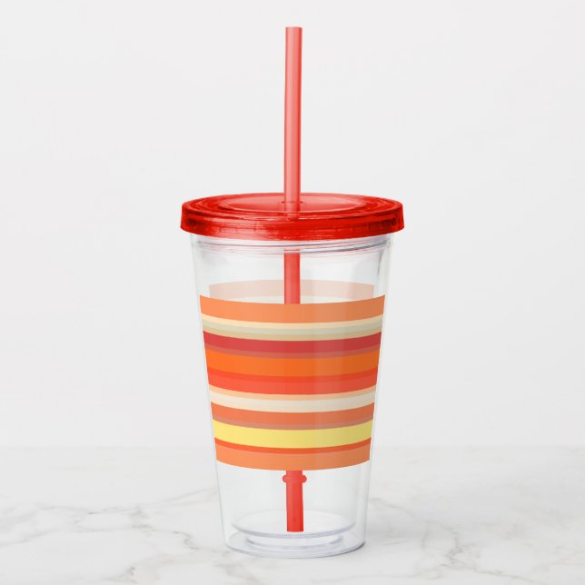 Cute orange red stripes  acrylic tumbler (Front)