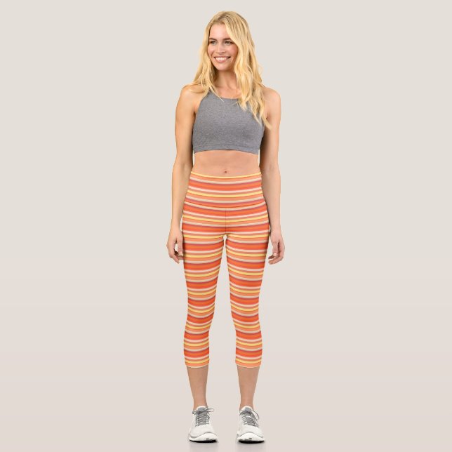 Cute orange red stripes capri leggings (Front)