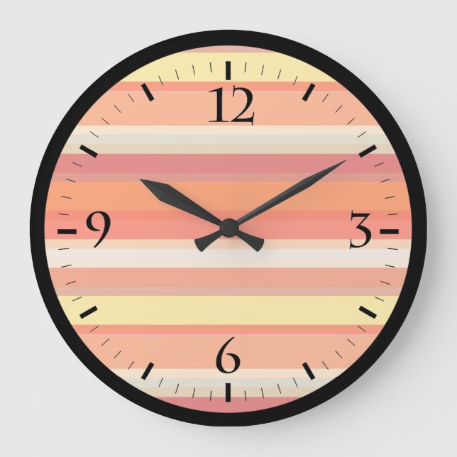 Cute orange red stripes  large clock (Front)