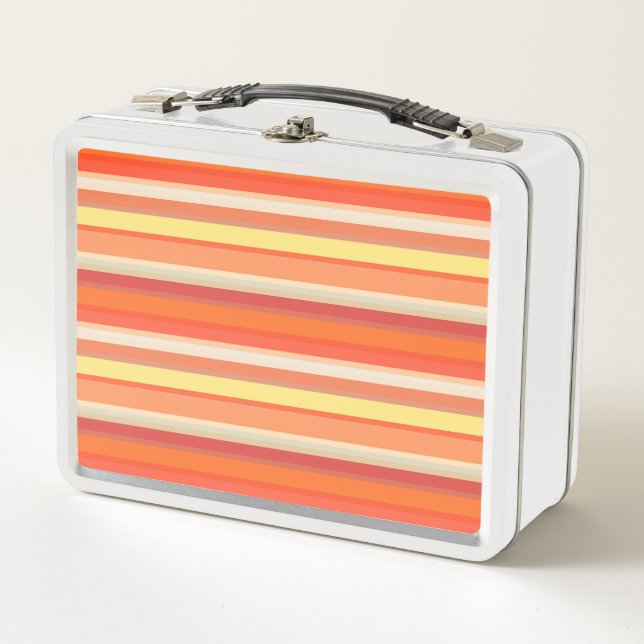 Cute orange red stripes  metal lunch box (Front)