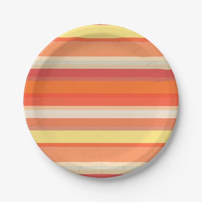 Cute orange red stripes  paper plate (Front)