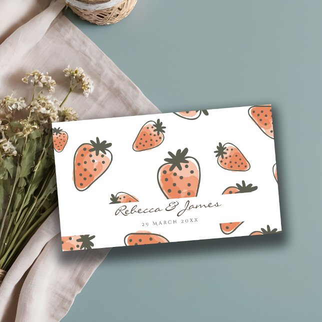 CUTE ORANGE RED WATERCOLOUR STRAWBERRIES wedding Business Card (Creator Uploaded)