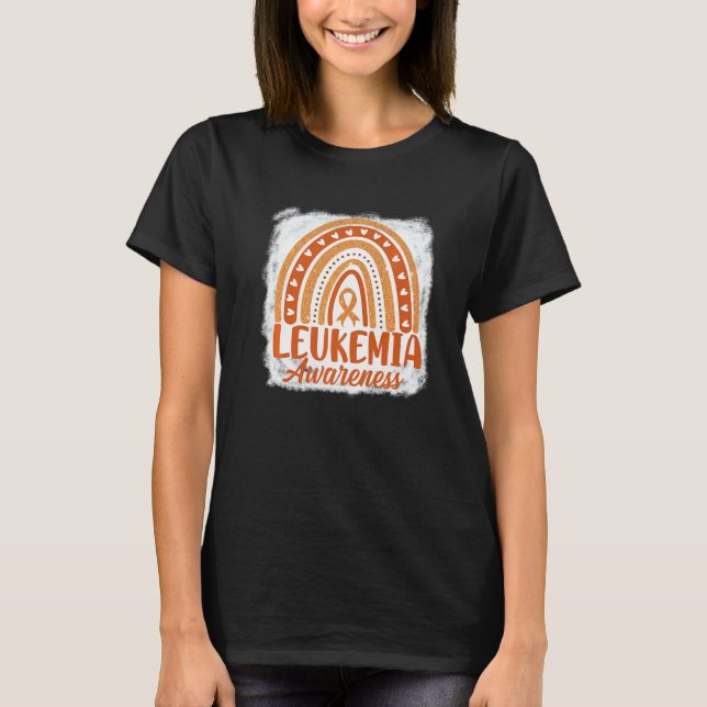 Cute Orange Ribbon Rainbow Bleached Leukaemia Awar T-Shirt (Front)