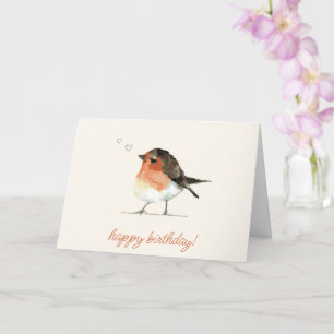 Cute Orange Robin - Simple Elegant Birthday Card
