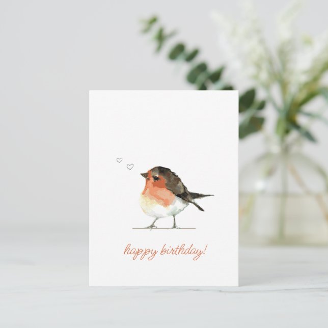 Cute Orange Robin - Simple Elegant Birthday Postcard (Standing Front)