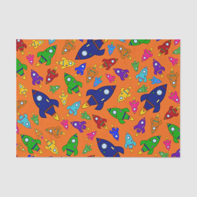Cute orange rocket ships pattern tissue paper (Front)