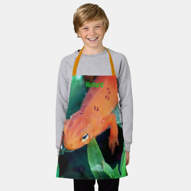 Cute Orange Salamander Nature Personalised Apron (Worn)