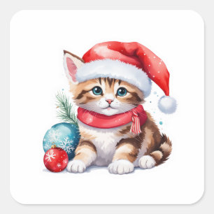 Cute Orange Santa Kitten  Square Sticker
