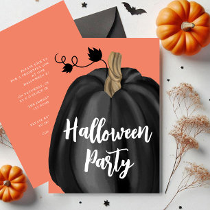 Cute Orange Script Pumpkin Halloween Party Invitation