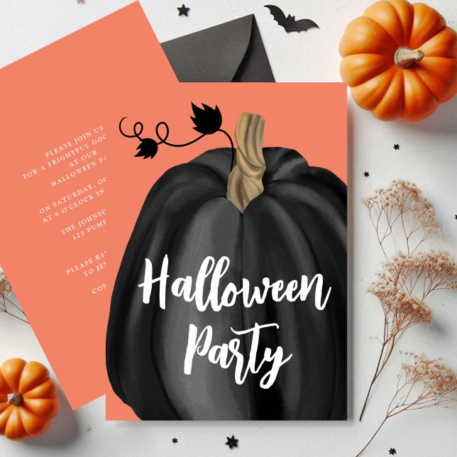 Cute Orange Script Pumpkin Halloween Party  Invitation (Cute Orange Script Pumpkin Halloween Party Invitation)