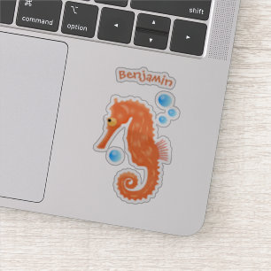 Cute orange seahorse bubbles cartoon illustration
