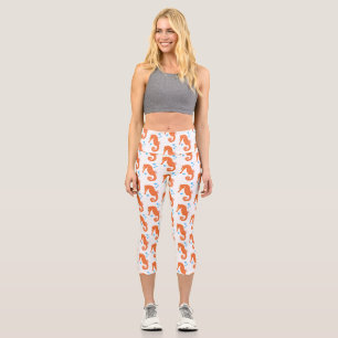 Cute orange seahorse bubbles cartoon illustration capri leggings