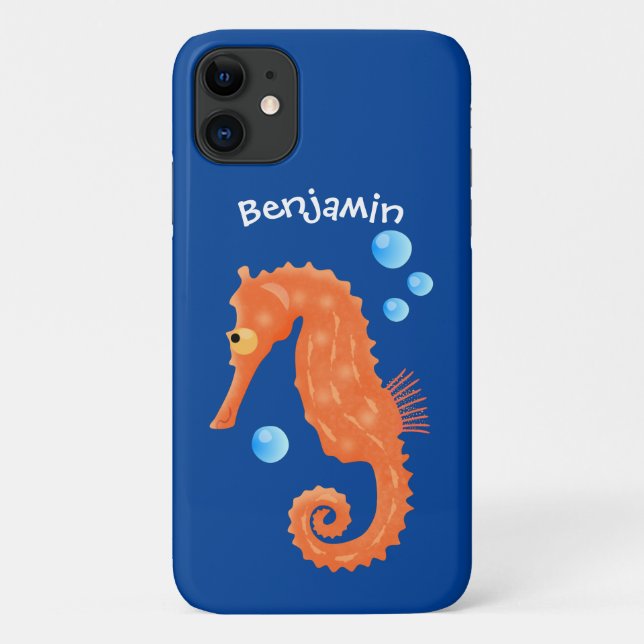 Cute orange seahorse bubbles cartoon illustration Case-Mate iPhone case (Back)