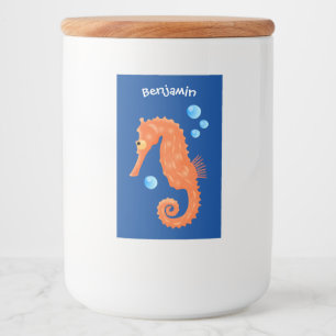 Cute orange seahorse bubbles cartoon illustration food label