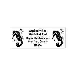 Cute orange seahorse bubbles cartoon illustration rubber stamp