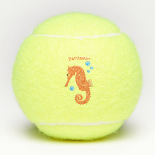 Cute orange seahorse bubbles cartoon illustration tennis balls