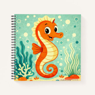 Cute Orange Seahorse Ocean Illustration Notebook