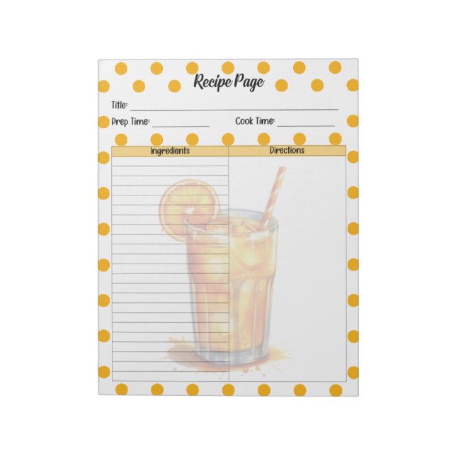 Cute Orange Sherbet Recipe Notepad (Rotated)