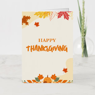 Cute Orange Simple Happy Thanksgiving  Foil Greeting Card