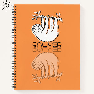 Cute Orange Sloth Reflection Doodle Custom Name Notebook