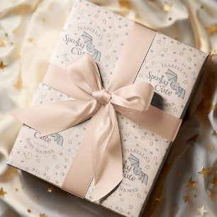 Cute Orange Spooky Cute October Baby Shower Wrapping Paper