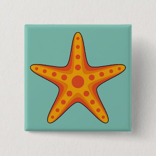 Cute Orange Starfish Cartoon 15 Cm Square Badge