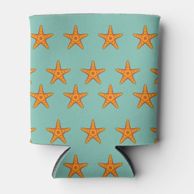 Cute Orange Starfish Cartoon Can Cooler (Front)