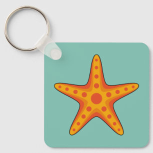 Cute Orange Starfish Cartoon Key Ring