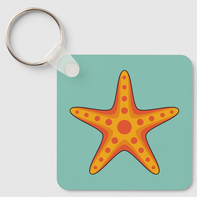 Cute Orange Starfish Cartoon Key Ring (Front)