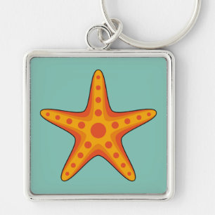 Cute Orange Starfish Cartoon Key Ring