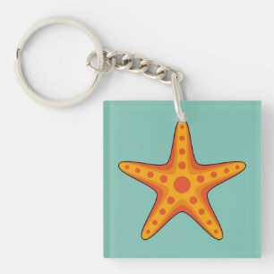 Cute Orange Starfish Cartoon Key Ring