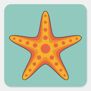 Cute Orange Starfish Cartoon Square Sticker