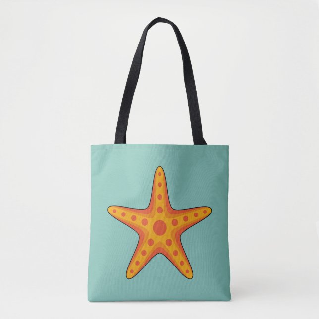 Cute Orange Starfish Cartoon Tote Bag (Front)
