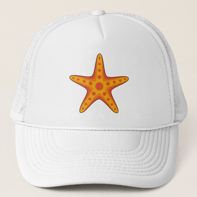Cute Orange Starfish Cartoon Trucker Hat (Front)