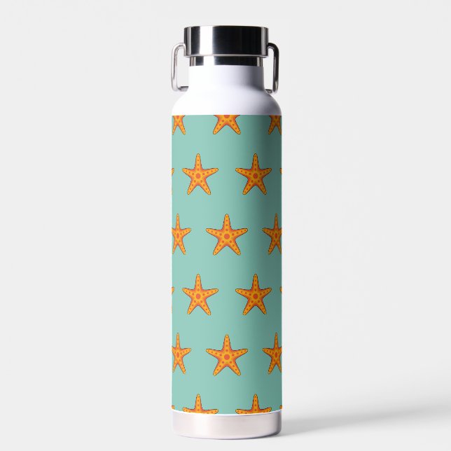 Cute Orange Starfish Cartoon Water Bottle (Front)