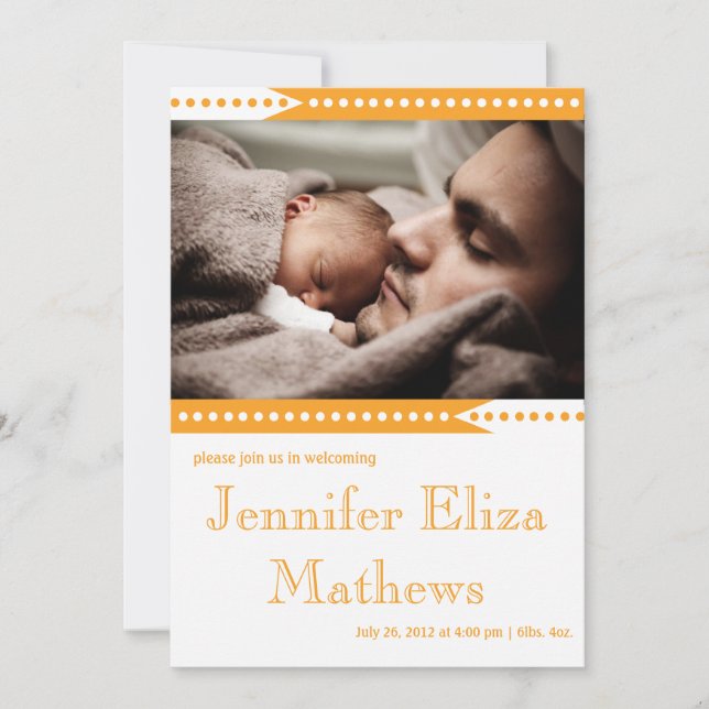 Cute Orange Stripe Baby Girl Announcement (Front)