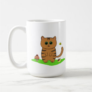 Cute Orange Striped Cat in Green Meadow  Coffee Mug
