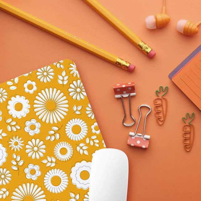Cute orange summer flowers mouse mat (Creator Uploaded)
