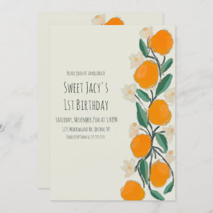 Cute Orange Sweet Botanical Floral Birthday Invitation