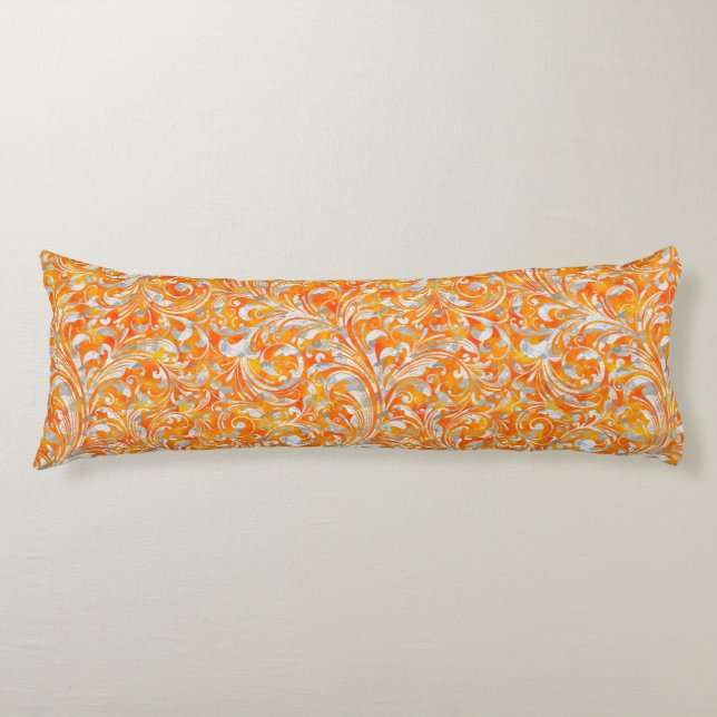 Cute orange swirl floral design body cushion (Front)