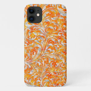 Cute orange swirl floral design iPhone 11 case