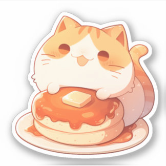 Cute Orange Tabby Cat and Fluffy Pancake Sticker