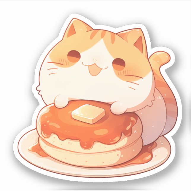 Cute Orange Tabby Cat and Fluffy Pancake Sticker (Front)