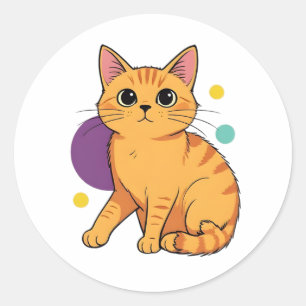Cute Orange Tabby Cat Cartoon Classic Round Sticker