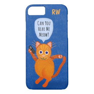 Cute Orange Tabby Cat Cartoon Meow Pun Monogram iPhone 8/7 Case